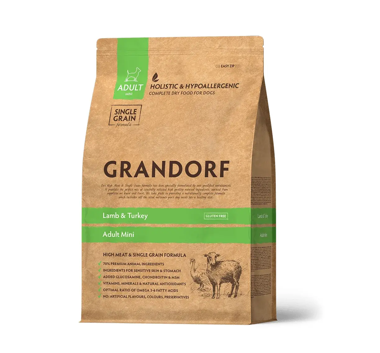 Grandorf Dog Mini Adult Lamb&Turkey Сухой корм для мелких пород, Ягнёнок с Индейкой 1 кг