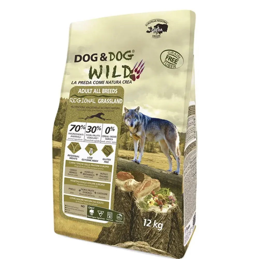 Dog&Dog Wild Regional Grassland беззерновой корм для взрослых собак всех пород кабан, мясо ягненка и мясо буйвола, 12 кг Код: 8001541004641