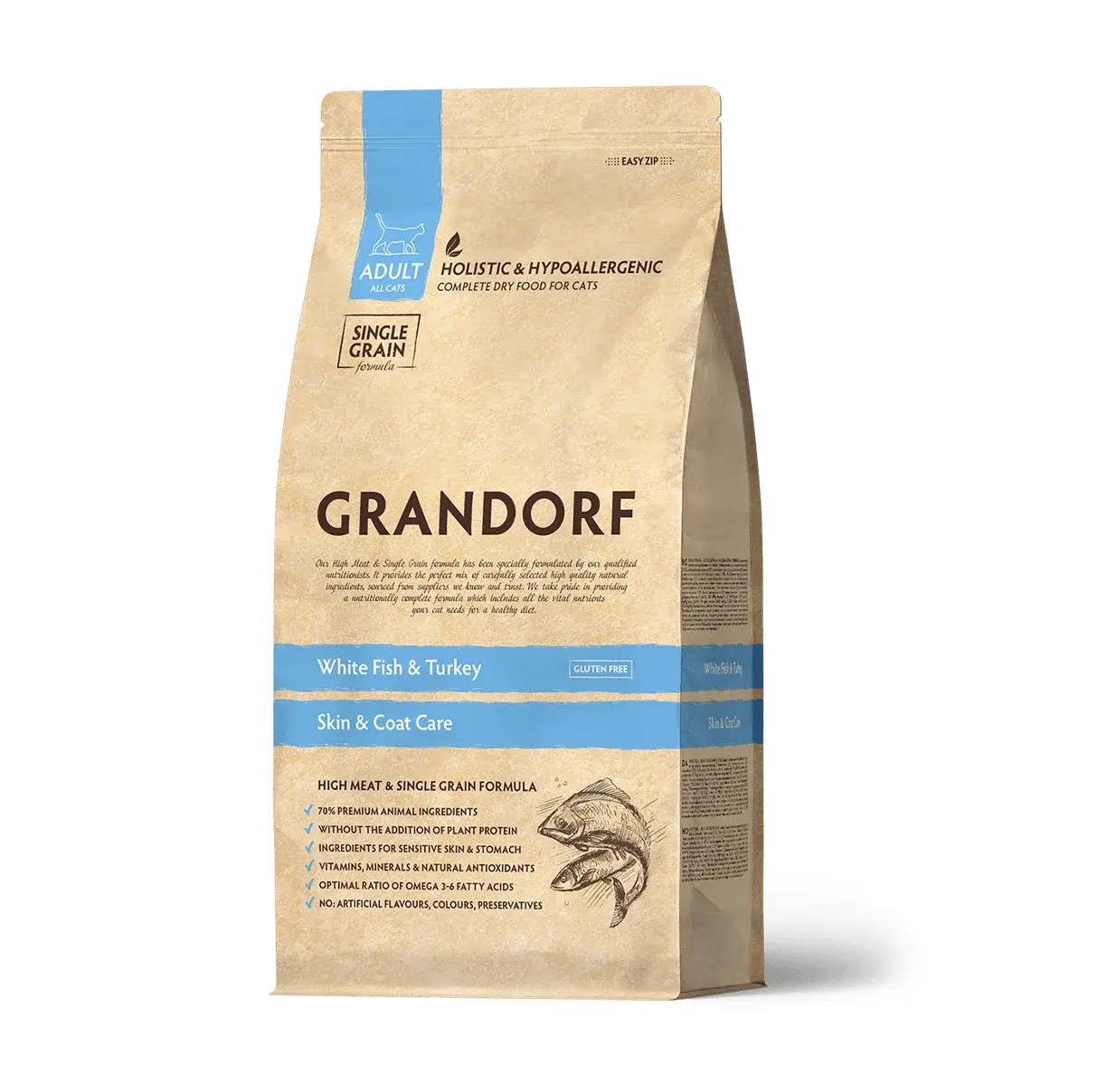 Grandorf Adult Indoor White Fish & Turkey Грандорф для домашних кошек белая рыба с индейкой 400 гр Код: 5407007851263