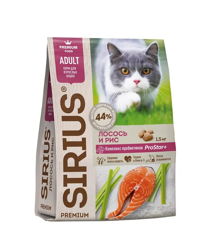 SIRIUS ADULT ЛОСОСЬ И РИС для взрослых кошек 400 гр Код: 4630169560617
