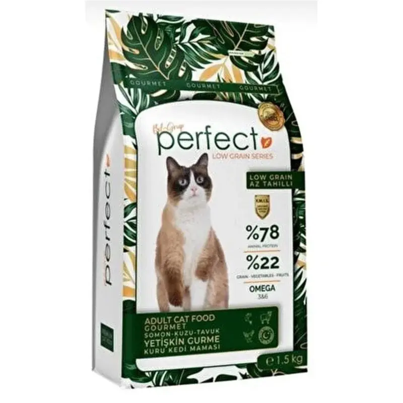 Perfect Adult Cat Food Gourmet Low Grain для привередливых кошек с лососем и ягненком, 1,5 кг Код: 8681030731427