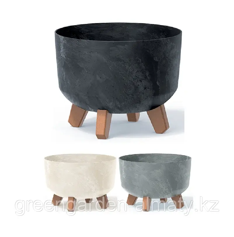 Горшок на деревянных ножках Gracia Beton Effect DGRL240E Конкрит | Prosperplast Код: DGRL240E-443U