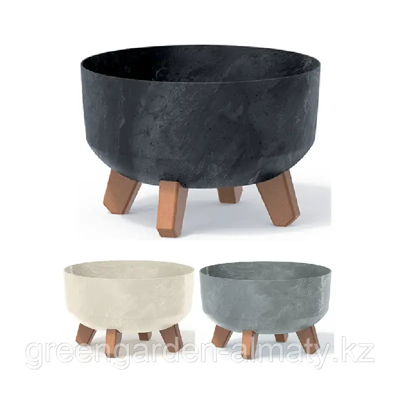 Горшок на деревянных ножках Gracia Low Beton Effect DGRL400LE | Prosperplast Код: DGRL400LE