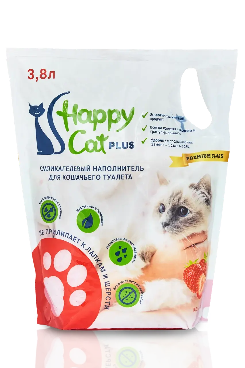 Happy Cat Силикагелевый наполнитель Клубника, 3,8 л