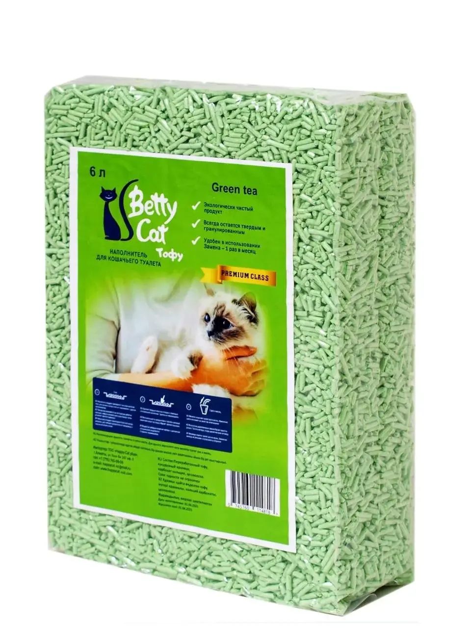 Betty Cat Тофу Наполнитель соевый Зелёный чай, 6 л