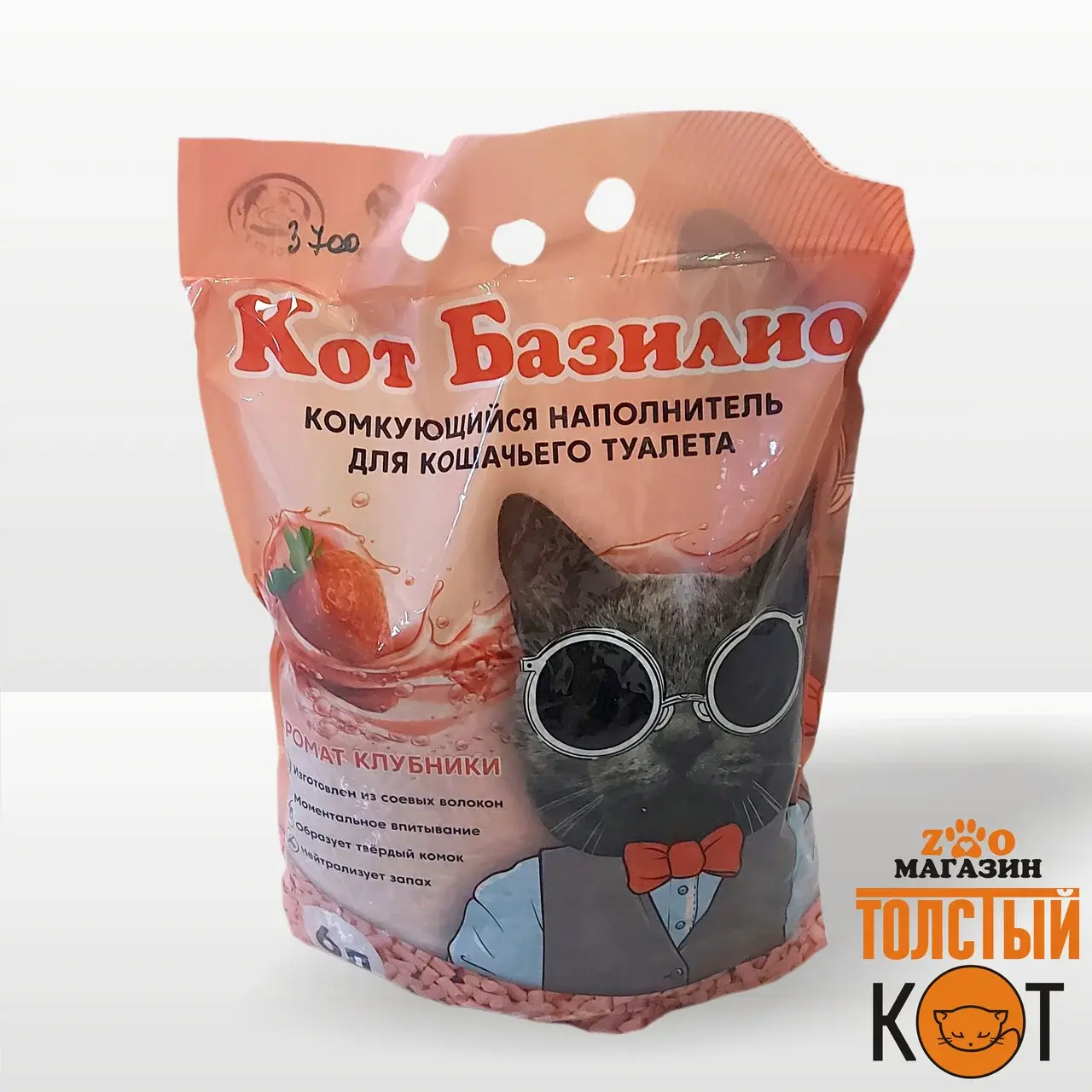 Кот Базилио Наполнитель тофу, Клубника, 6 л