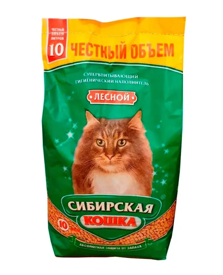 Сибирская кошка Древесный наполнитель, 10 л