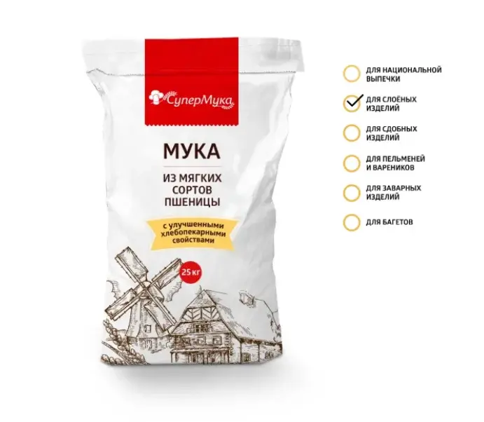 Мука (для слоеных изделий) пшеничная хлебопекарная высший сорт, 25 кг