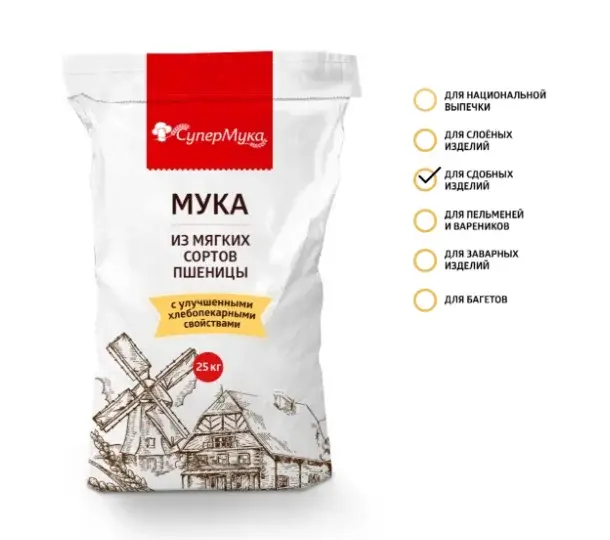 Мука (для сдобных изделий) пшеничная хлебопекарная высший сорт, 25 кг