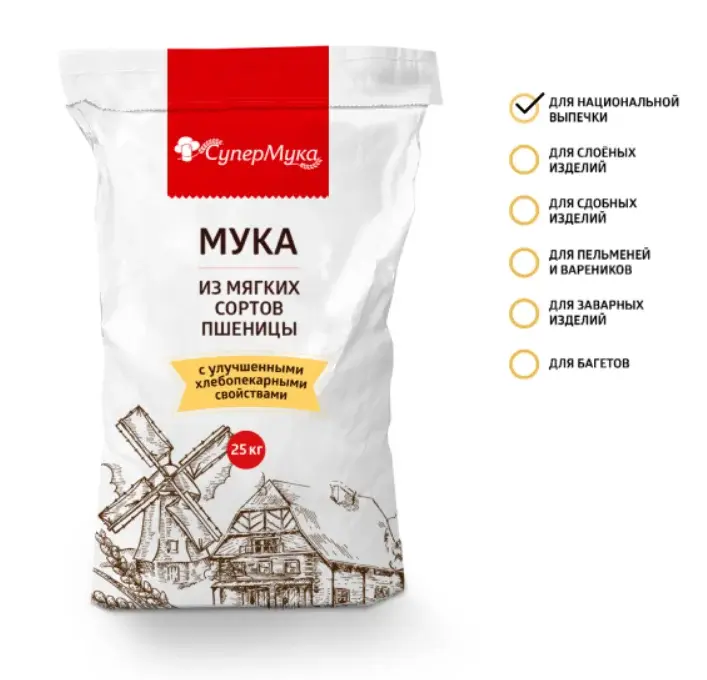 Мука (для национальной выпечки) пшеничная хлебопекарная высший сорт, 25 кг