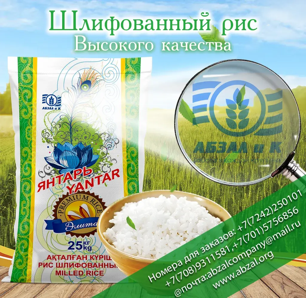 Рис шлифованный сорт Янтарь, 25 кг