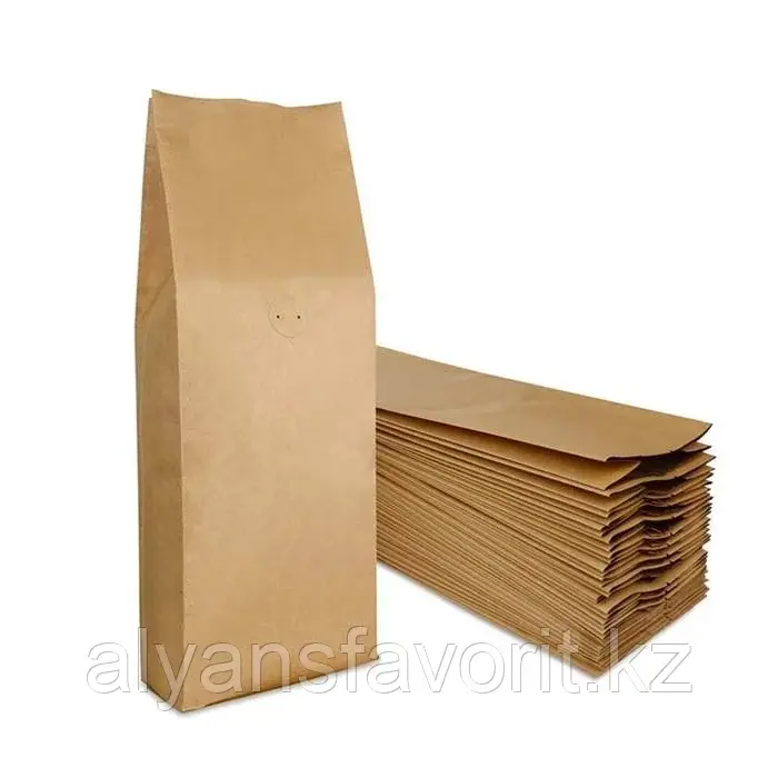 Пакет дой пак бумажный крафт с центральным швом 135*390+70 мм с клапаном дегазации Код: K2131