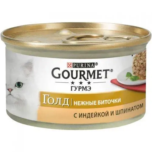 Gourmet Gold Консервы для кошек Биточки с индейкой и шпинатом, 85 г