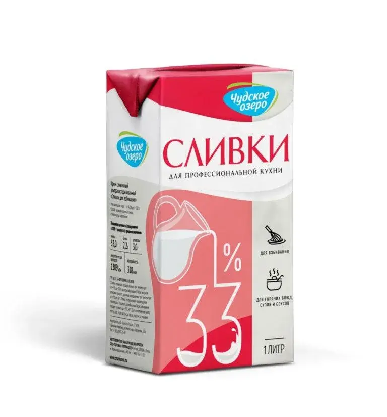 СЛИВКИ ЧУДСКОЕ ОЗЕРО ДЛЯ ВЗБИВАНИЯ 33%, 1 ЛИТР