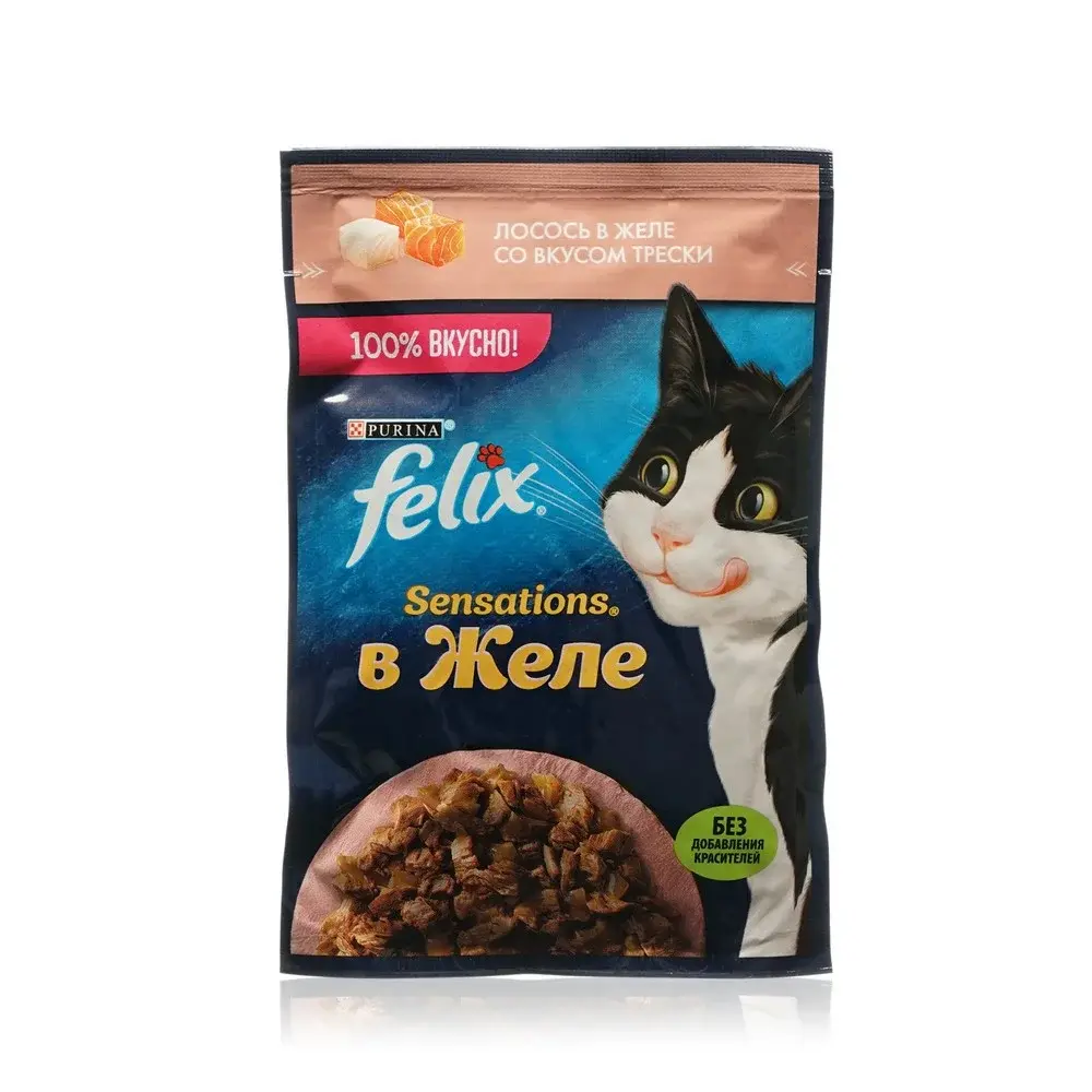 Феликс Влажный корм для кошек Лосось и треска в желе