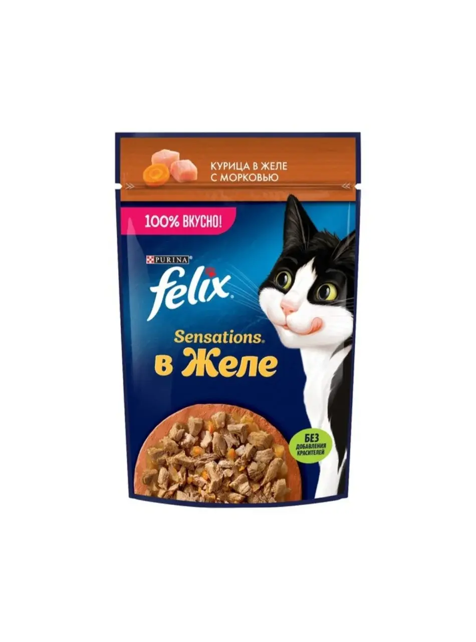 Феликс Влажный корм для кошек Курица и морковь в желе