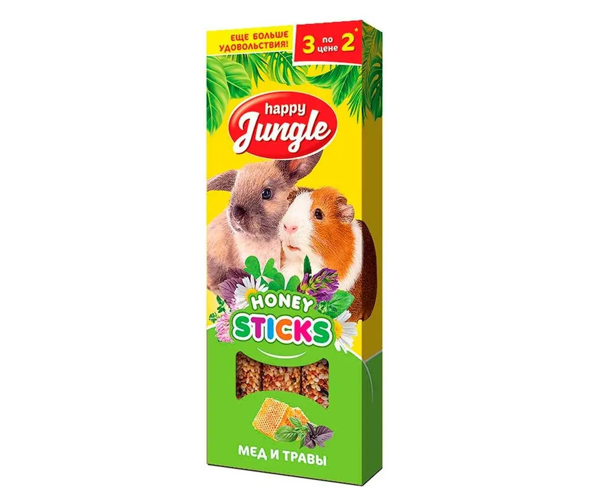 Happy Jungle Палочки для грызунов, мёд и травы
