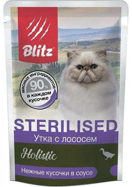 Blitz Влажный корм для кошек Утка с лососем