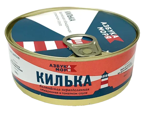 Консервы Килька балтийская не разделаная обжаренная в томатном соусе Азбука моря (ключ) 240 гр*24шт