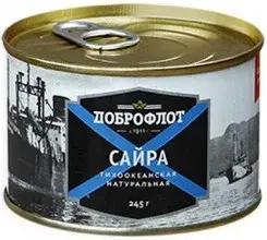 Консервы Сайра натуральная Доброфлот (ключ) 245 гр*24шт