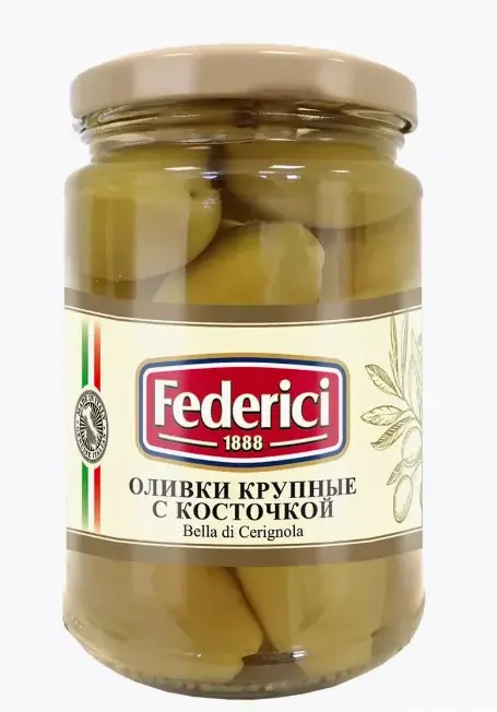 Оливки крупные Federici, без косточки, сорт Bella di cerignola, 300 г