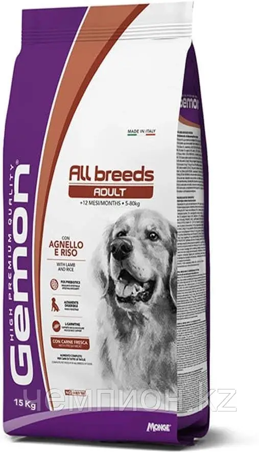 8615 Gemon Dog Adult All Breads, сухой корм для взрослых собак средних пород с ягнёнком и рисом, уп. 15кг.