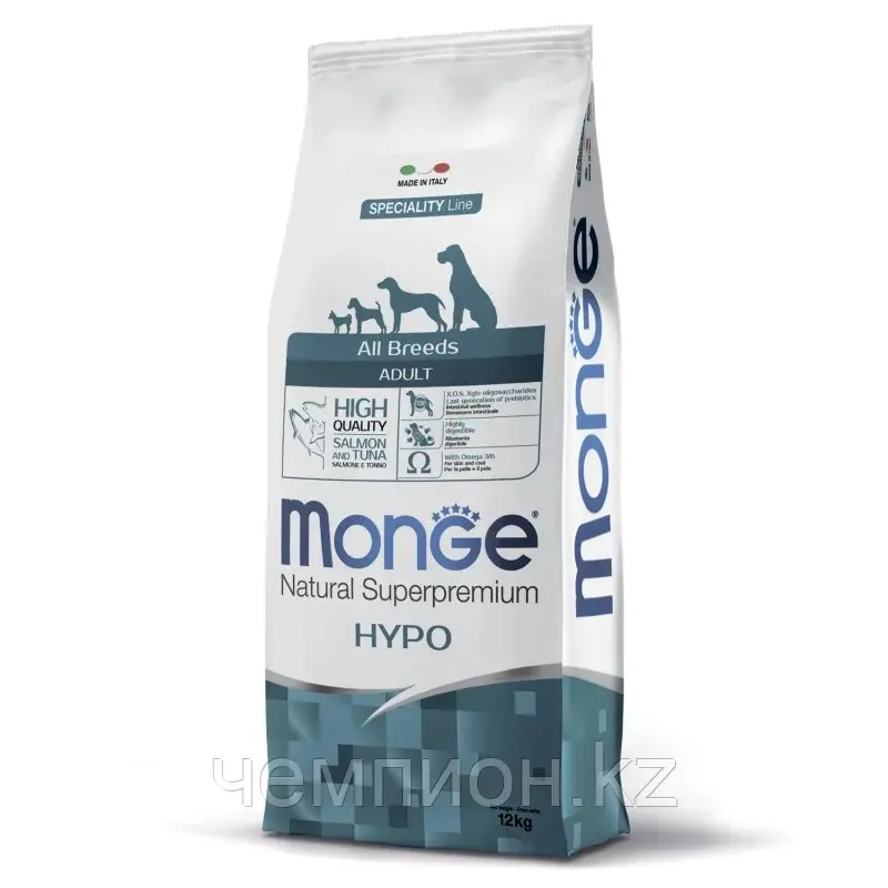 1174 Monge Line All Breeds Adult Hypoallergenic Salmone&Tuna. Монже сухой корм для собак, лосось, тунец, 12кг