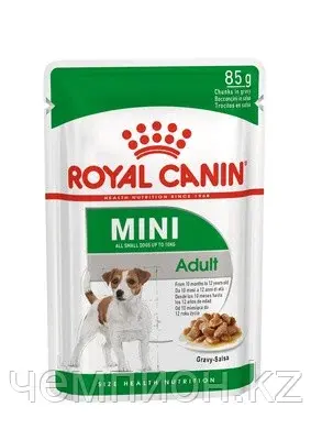 Royal Canin Mini Adult, влажный корм для собак мини пород, кусочки в соусе, уп.12*85гр.