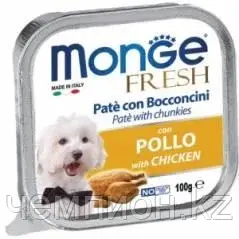 1306 Monge Fresh, паштет с кусочками курицы для собак, ламистр 100гр.