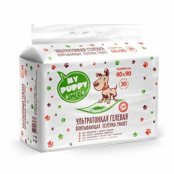 Пеленки впитывающие гелевые для животных MY PUPPY WC 60*90 см, 30 шт