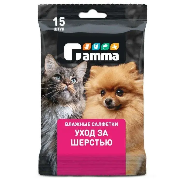 Gamma Влажные салфетки для животных "Уход за лапами", 15 шт.