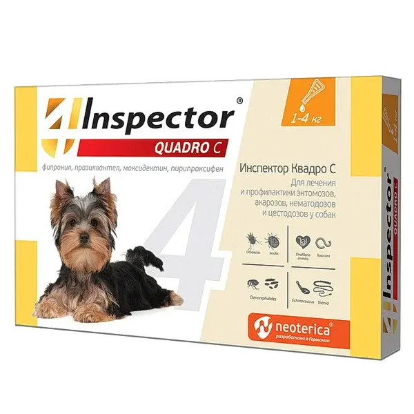 Inspector Quadro (Инспектор Квадро) Капли от паразитов для собак 1 - 4 кг