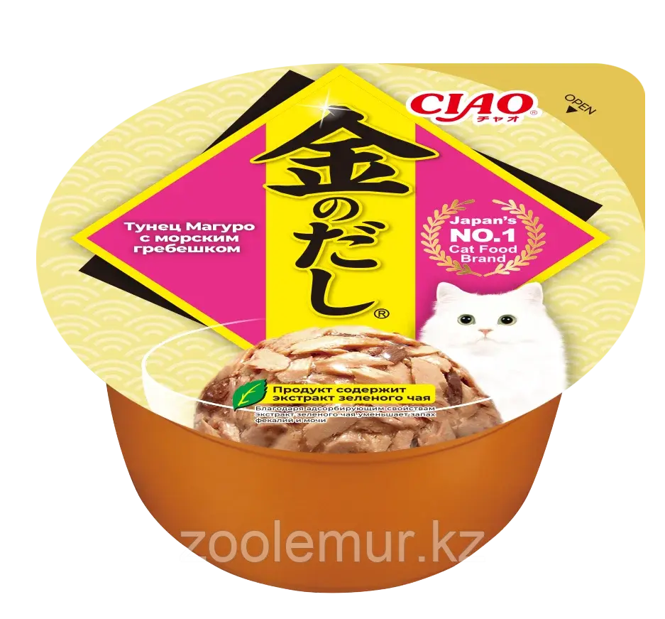 INABA CIAO Kinnodashi cup кусочки в желе Тунец Магуро с морским гребешком 70г