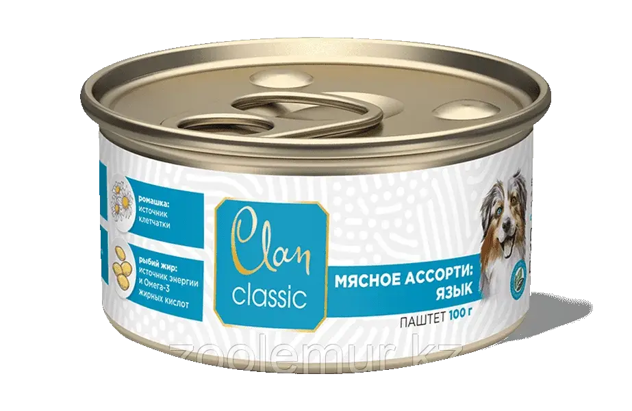 Clan Classic консервы для собак, Мясное ассорти с языком, 100 гр