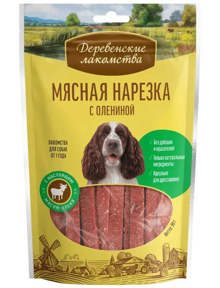 Деревенские лакомства Мясная нарезка с олениной для собак, 90 г
