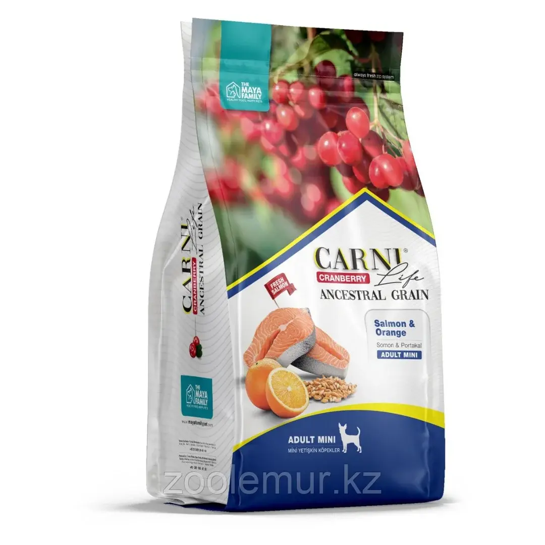 CARNI LIFE Mini Корм для собак мелких пород с лососем, с апельсином и клюквой , 2.5 кг