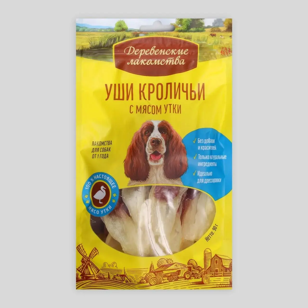 Деревенские лакомства Уши кроличьи с мясом утки для собак, 90 г