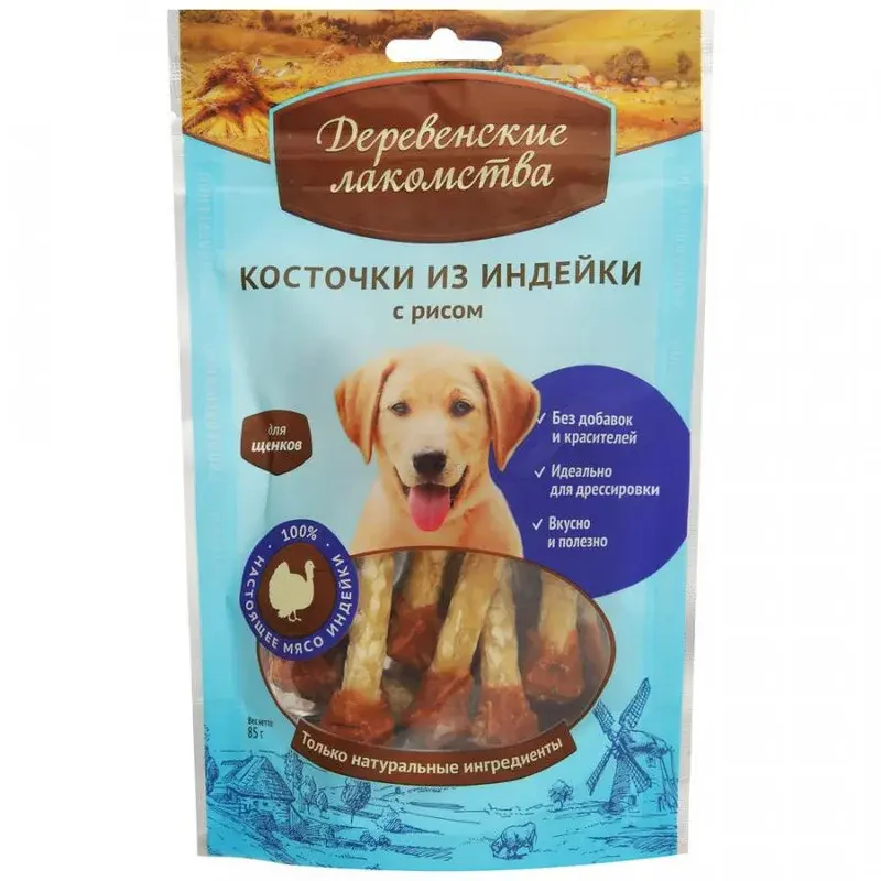 Деревенские лакомства для щенков Кальциевая косточка с уткой, 90 г