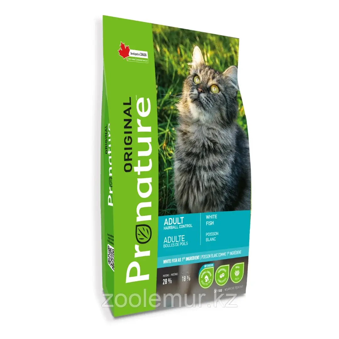Pronature Original HAIRBALL CONTROL Гипоаллергенный монопротеиновый корм для стерилизованых кошек для на основе белой рыбы