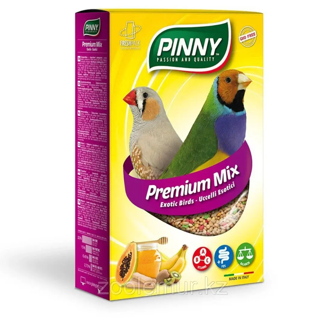 PINNY PM Полнорационный корм для экзотических птиц с фруктами, бисквитом и витаминами, 0,8 кг