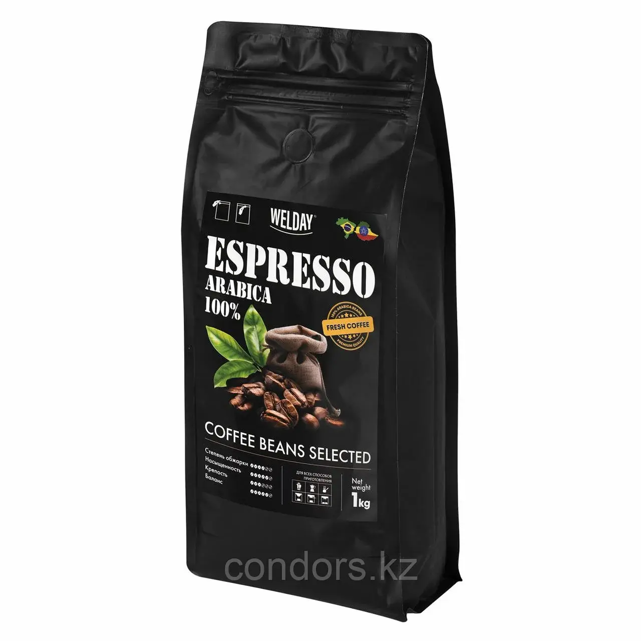 Кофе в зернах WELDAY (ВЭЛДЭЙ) "ESPRESSO Arabica" 1 кг, арабика 100%, 623437, УТ000015160 Код: УТ000015160