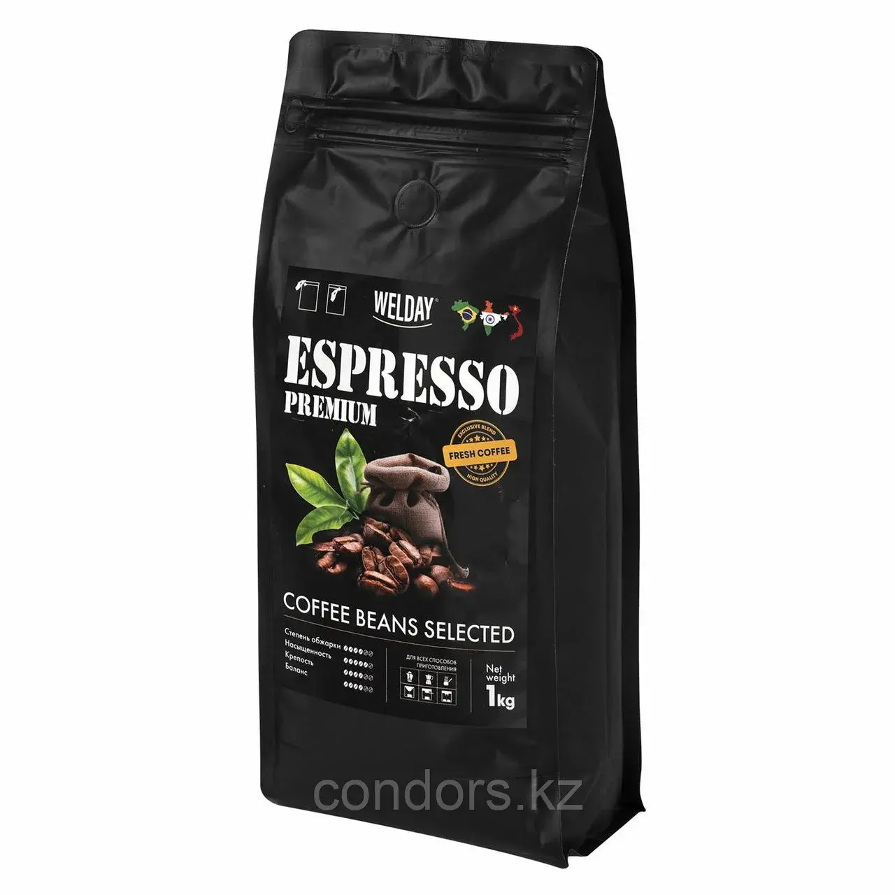 Кофе в зернах WELDAY (ВЭЛДЭЙ) "ESPRESSO Premium" 1 кг, 623438, УТ000015165 Код: УТ000015165