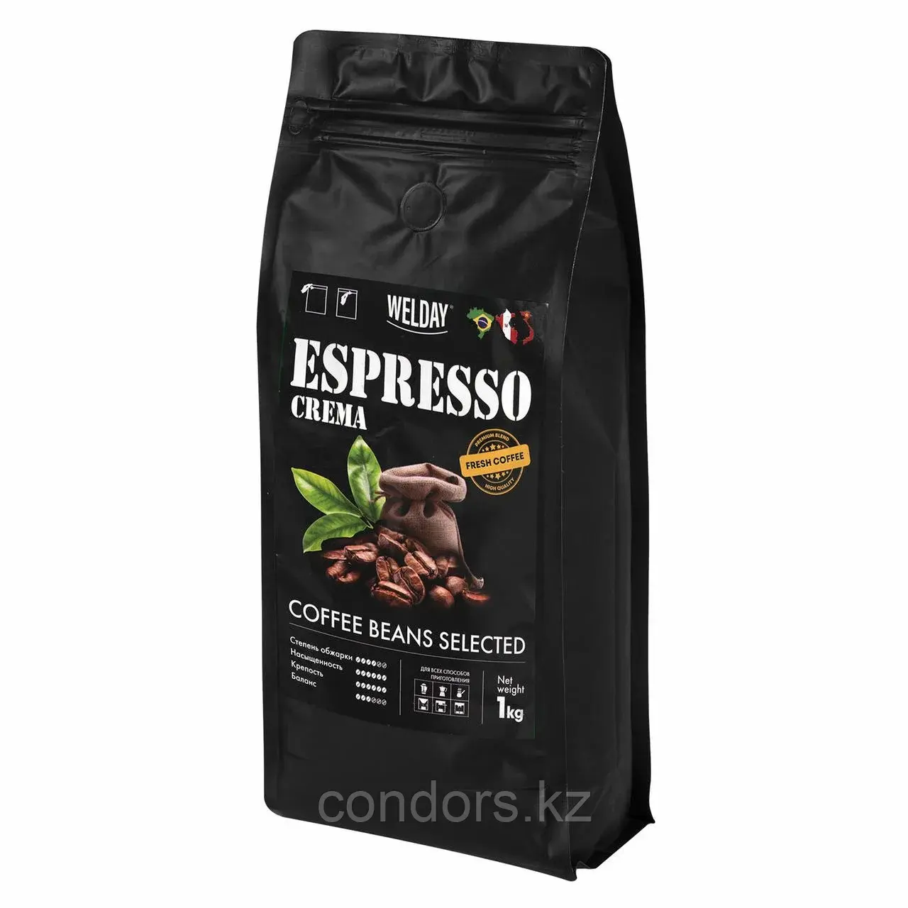 Кофе в зернах WELDAY (ВЭЛДЭЙ) "ESPRESSO Crema" 1 кг, 623439, УТ000015180 Код: УТ000015180