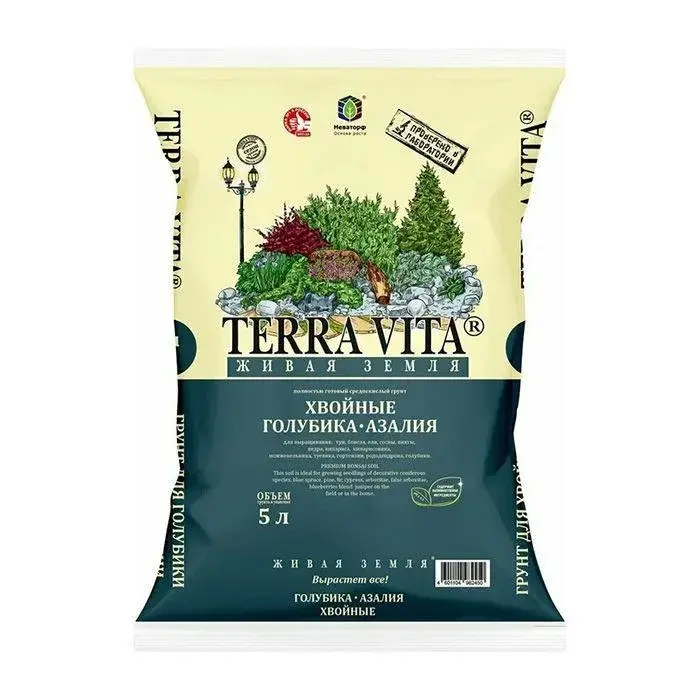 Грунт ЖИВАЯ ЗЕМЛЯ Хвойные-Голубика-Азалия 5 л TERRA VITA