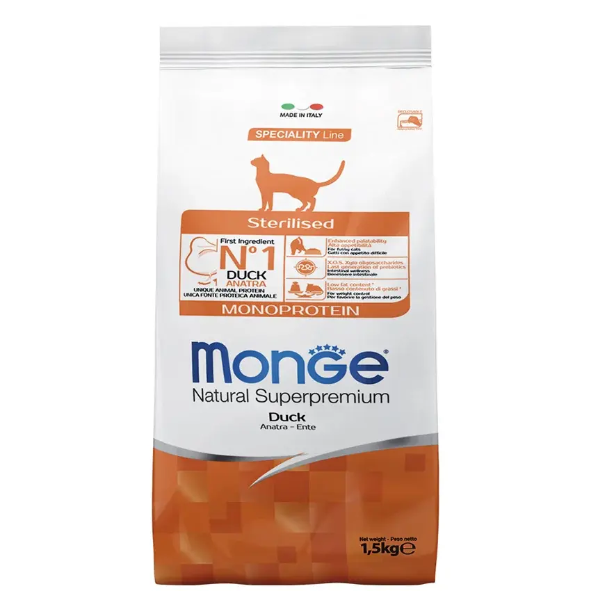 Monge (Монже) Сухой корм для стерилизованных кошек с Уткой 1,5 кг